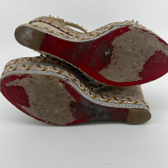 Louboutin Madmonica Wedge Sandals with Gold Studs - Size 39 - Picture 7 of 7